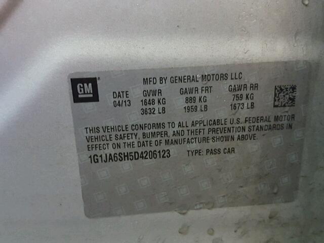 1G1JA6SH5D4206123 - 2013 CHEVROLET SONIC LS 银色 照片 10