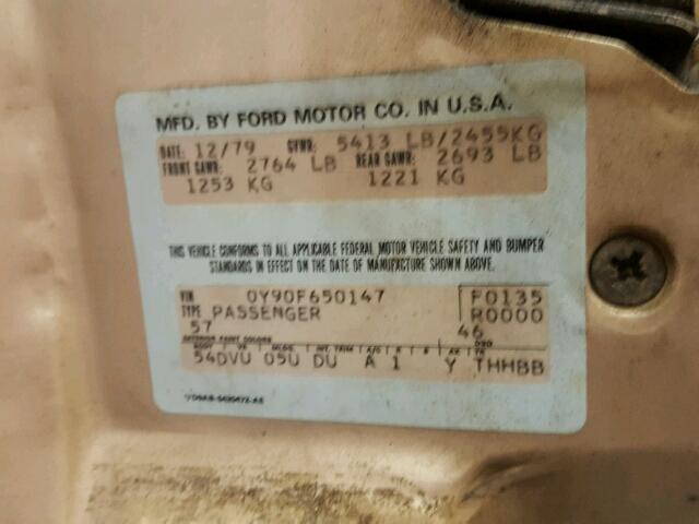 0Y90F650147 - 1980 LINCOLN TOWN CAR TAN photo 10