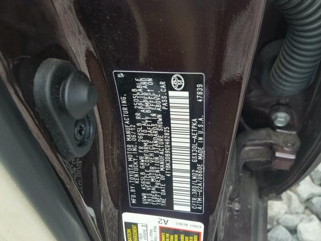 4T1BK3DB9CU462825 - 2012 TOYOTA AVALON BAS BURGUNDY photo 10