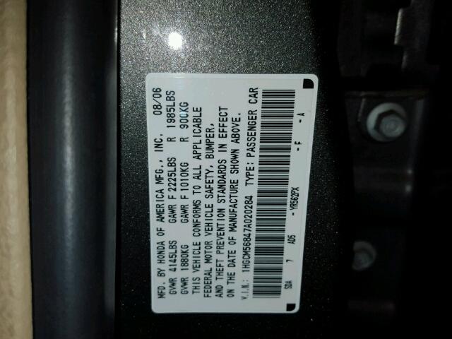 1HGCM56847A020284 - 2007 HONDA ACCORD EX GRAY photo 10