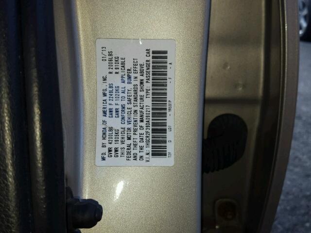 1HGCR2F39DA090217 - 2013 HONDA ACCORD LX GOLD photo 10