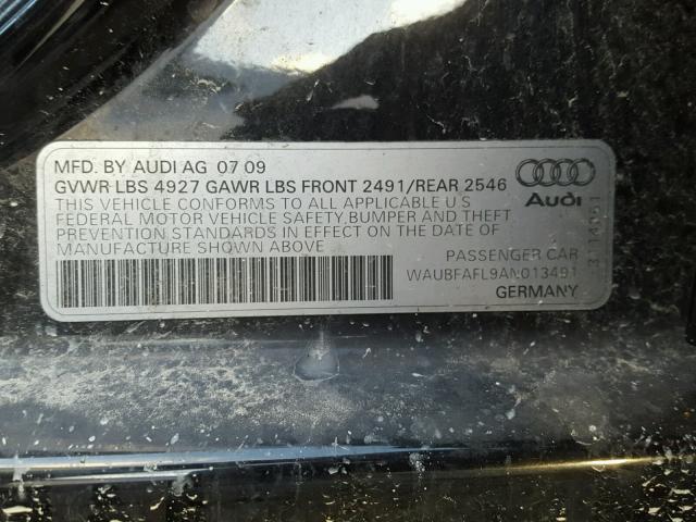 WAUBFAFL9AN013491 - 2010 AUDI A4 PREMIUM BLACK photo 10