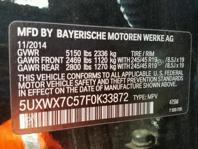5UXWX7C57F0K33872 - 2015 BMW X3 XDRIVE3 BLACK photo 10
