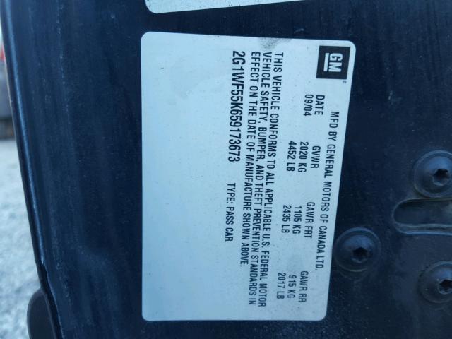 2G1WF55K659173673 - 2005 CHEVROLET IMPALA BLACK photo 10