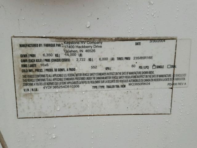 4YDF365254D510306 - 2004 KEYSTONE MONTANA WHITE photo 8