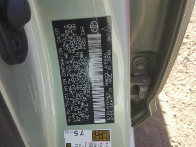 JTDKB20U373260905 - 2007 TOYOTA PRIUS GREEN photo 10