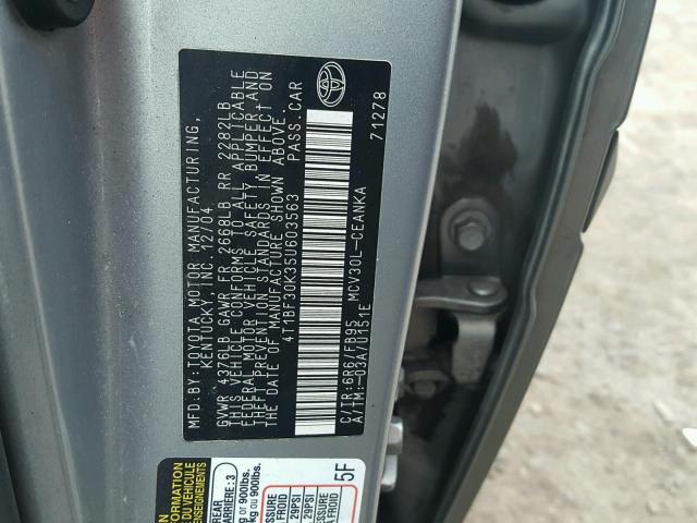 4T1BF30K35U603563 - 2005 TOYOTA CAMRY LE ნაცრისფერი ფოტო 10
