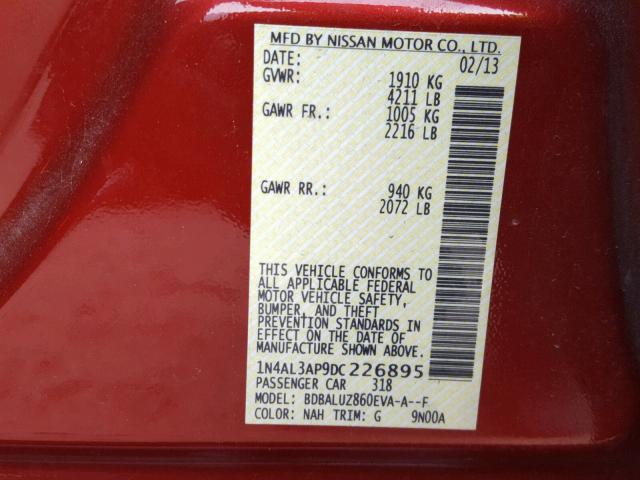 1N4AL3AP9DC226895 - 2013 NISSAN ALTIMA 2.5 RED photo 10