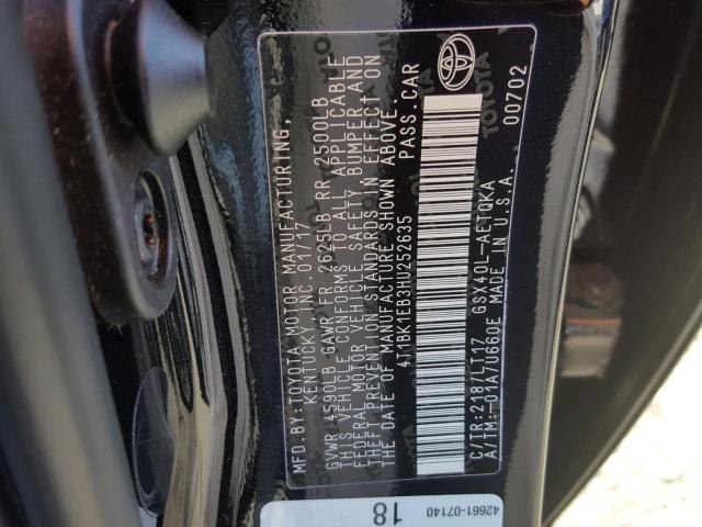 4T1BK1EB3HU252635 - 2017 TOYOTA AVALON XLE BLACK photo 10