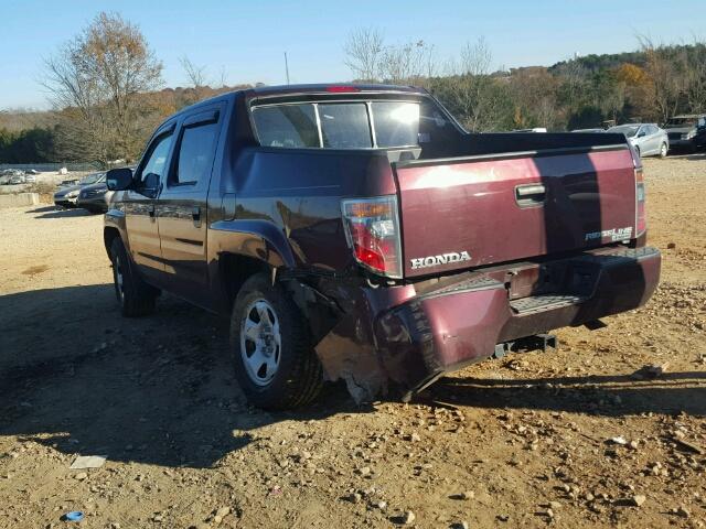 2HJYK16277H551328 - 2007 HONDA RIDGELINE BURGUNDY photo 3