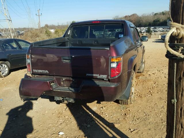 2HJYK16277H551328 - 2007 HONDA RIDGELINE BURGUNDY photo 4