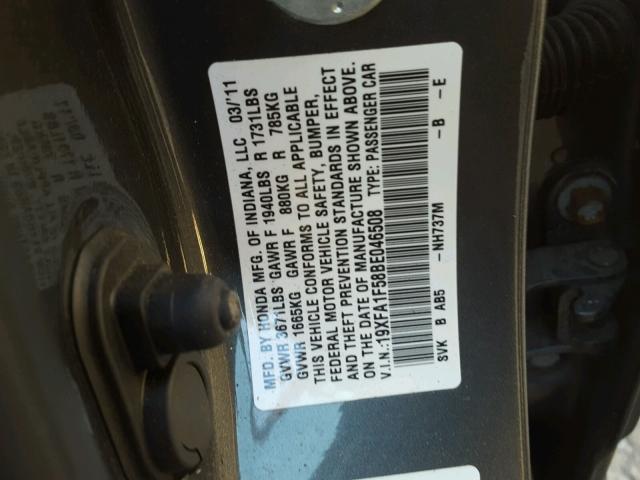 19XFA1F58BE046508 - 2011 HONDA CIVIC LX GRAY photo 10