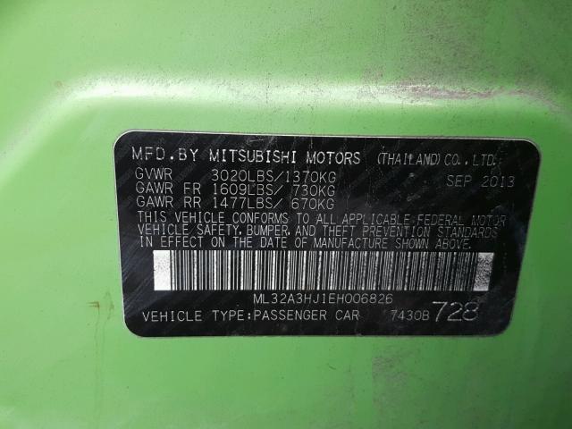 ML32A3HJ1EH006826 - 2014 MITSUBISHI MIRAGE DE GREEN photo 10