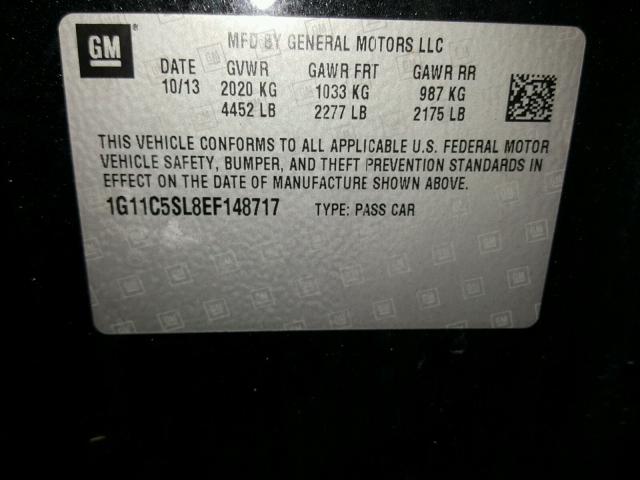 1G11C5SL8EF148717 - 2014 CHEVROLET MALIBU 1LT BLACK photo 10