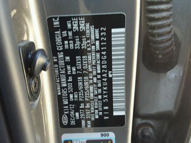 5XYKU4A28DG411232 - 2013 KIA SORENTO EX Boz foto 10