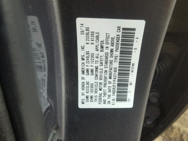 1HGCR2F31FA031889 - 2015 HONDA ACCORD LX GRAY photo 10