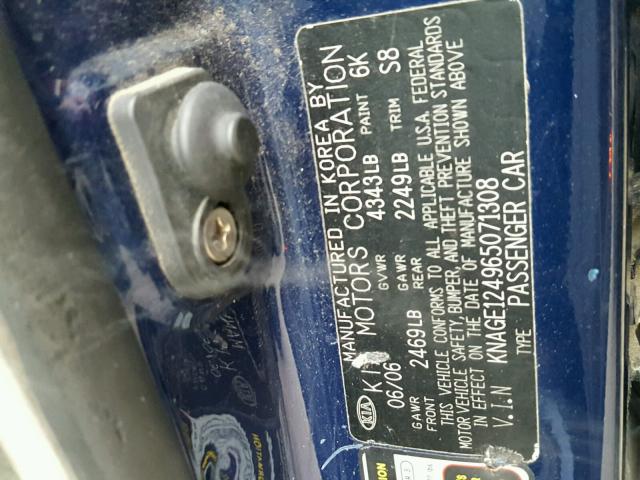 KNAGE124965071308 - 2006 KIA OPTIMA LX BLUE photo 10