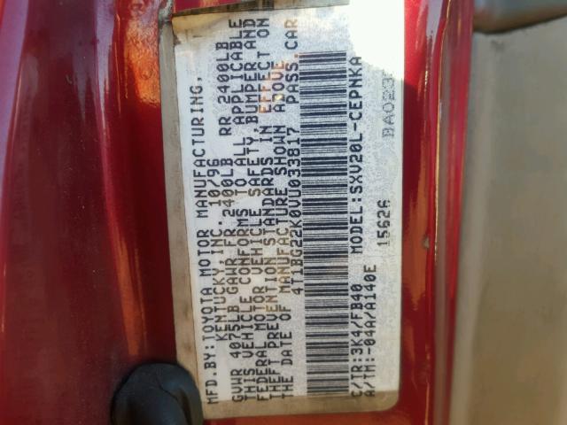 4T1BG22K0VU033817 - 1997 TOYOTA CAMRY CE RED photo 10