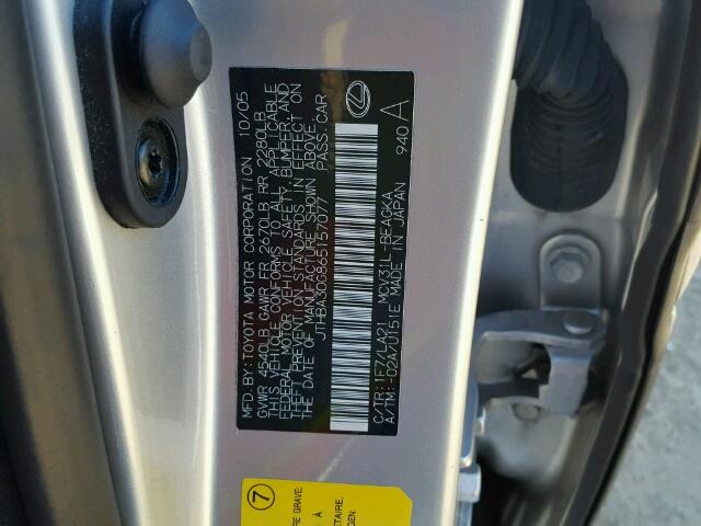 JTHBA30G865157077 - 2006 LEXUS ES 330 SILVER photo 10