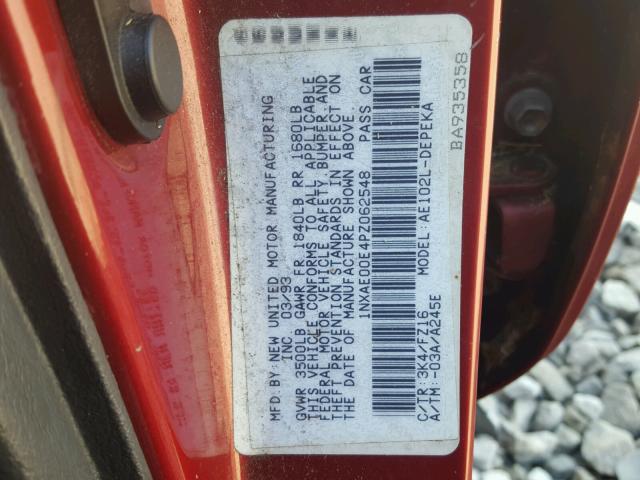 1NXAE00E4PZ062548 - 1993 TOYOTA COROLLA LE 红色 照片 10