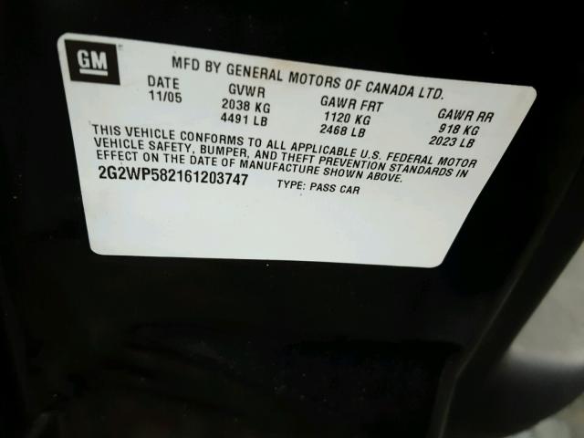 2G2WP582161203747 - 2006 PONTIAC GRAND PRIX BLACK photo 10