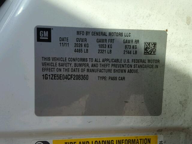 1G1ZE5E04CF208360 - 2012 CHEVROLET MALIBU LTZ 白色 照片 10