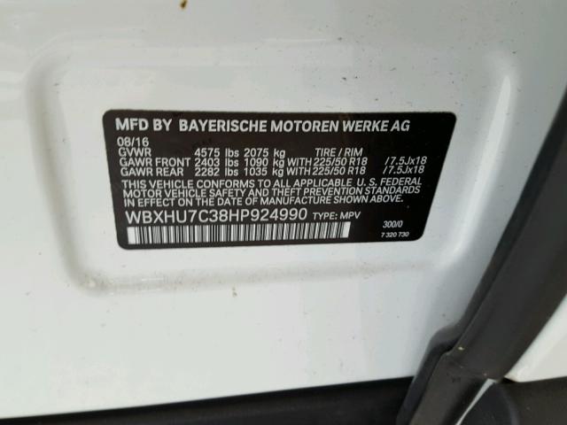 WBXHU7C38HP924990 - 2017 BMW X1 SDRIVE2 WHITE photo 10