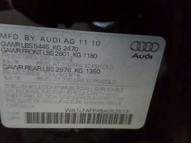 WA1LFAFPXBA052913 - 2011 AUDI Q5 PREMIUM BLACK photo 10