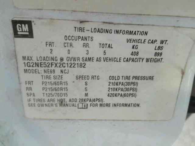 1G2NE52FX2C122182 - 2002 PONTIAC GRAND AM S 白色 照片 10