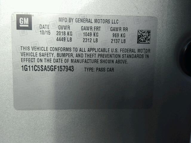 1G11C5SA5GF157943 - 2016 CHEVROLET MALIBU LIM 银色 照片 10