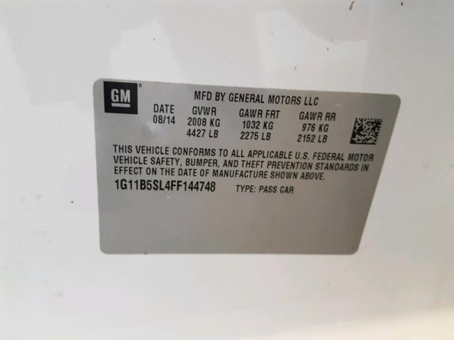 1G11B5SL4FF144748 - 2015 CHEVROLET MALIBU LS თეთრი ფოტო 10