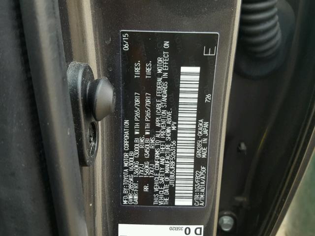 JTEBU5JR8F5263156 - 2015 TOYOTA 4RUNNER SR GRAY photo 10