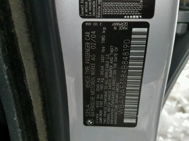 WBANA53584B848190 - 2004 BMW 525 I SILVER photo 10