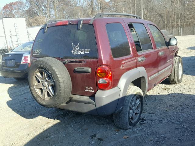 1J4GL48K73W700967 - 2003 JEEP LIBERTY SP BURGUNDY photo 4