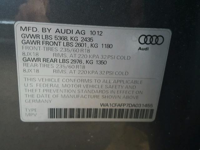 WA1CFAFP7DA031455 - 2013 AUDI Q5 PREMIUM GRAY photo 10