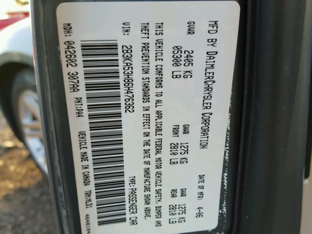 2B3KA53H86H476362 - 2006 DODGE CHARGER R/ GRAY photo 10