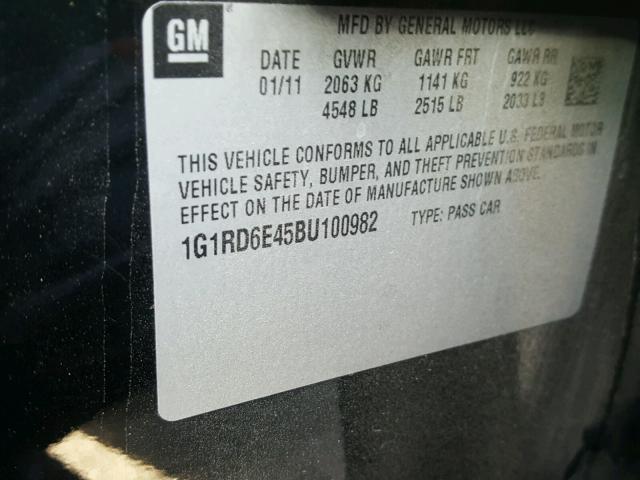 1G1RD6E45BU100982 - 2011 CHEVROLET VOLT BLACK photo 10