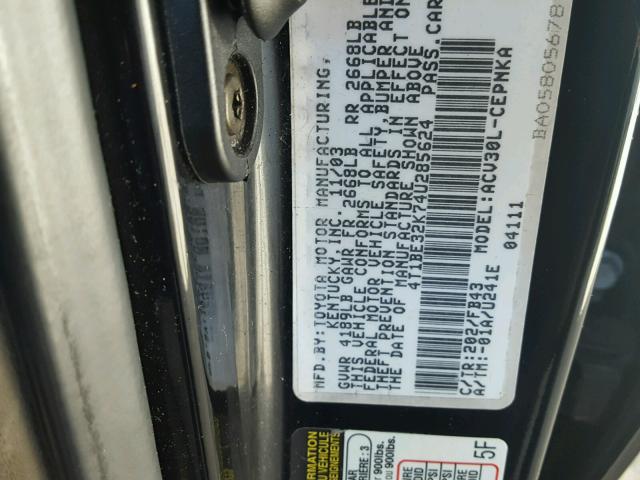 4T1BE32K74U285624 - 2004 TOYOTA CAMRY LE შავი ფოტო 10