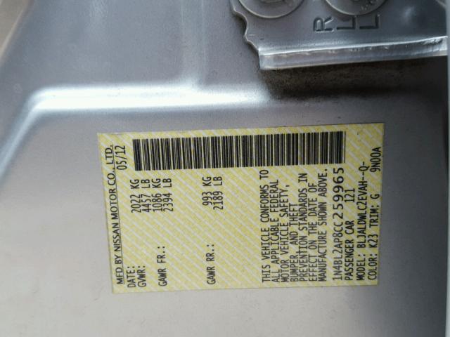 1N4BL2AP8CC259965 - 2012 NISSAN ALTIMA SR SILVER photo 10