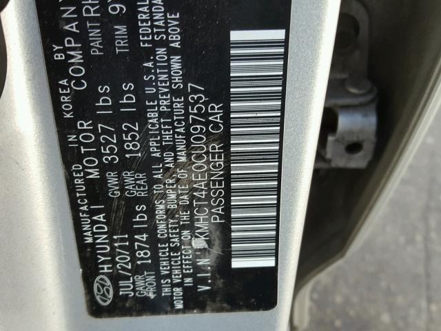 KMHCT4AE0CU097537 - 2012 HYUNDAI ACCENT GLS SILVER photo 10