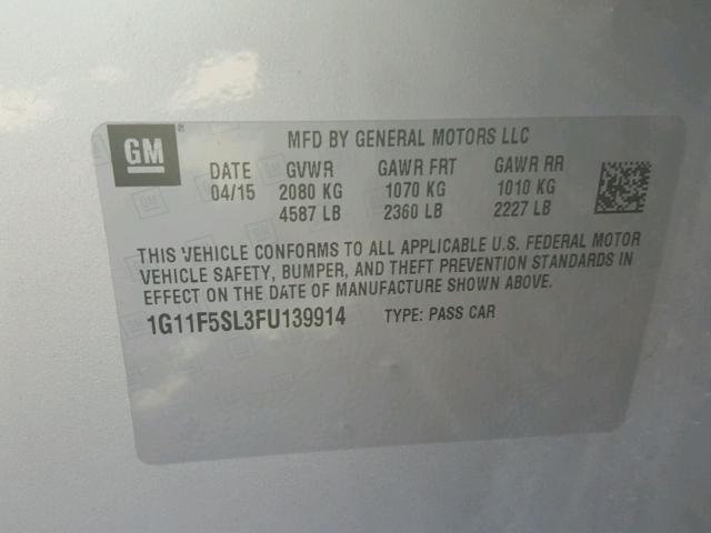 1G11F5SL3FU139914 - 2015 CHEVROLET MALIBU LTZ SILVER photo 10