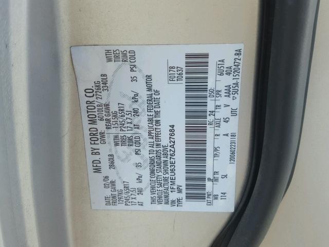 1FMEU63E76ZA27684 - 2006 FORD EXPLORER X SILVER photo 10