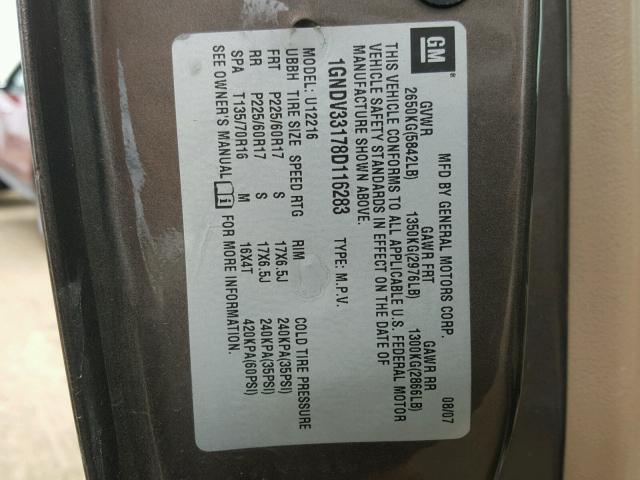 1GNDV33178D116283 - 2008 CHEVROLET UPLANDER L 棕色 照片 10