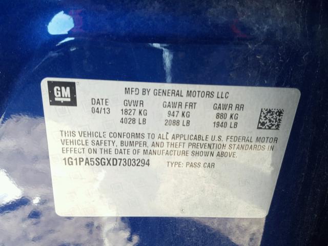 1G1PA5SGXD7303294 - 2013 CHEVROLET CRUZE LS BLUE photo 10