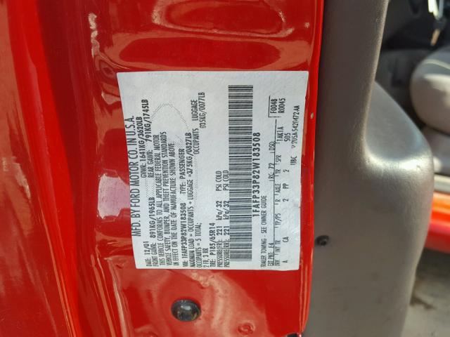 1FAFP33P82W183508 - 2002 FORD FOCUS LX RED photo 10