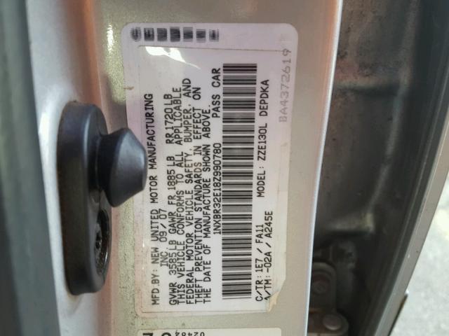 1NXBR32E18Z990780 - 2008 TOYOTA COROLLA CE SILVER photo 10