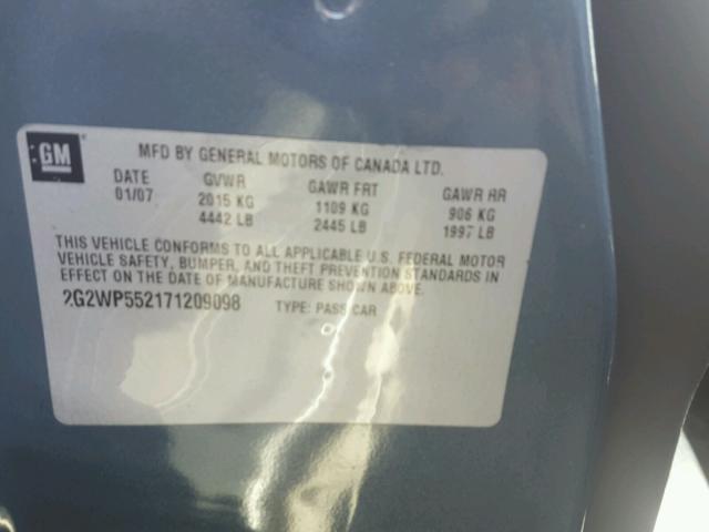 2G2WP552171209098 - 2007 PONTIAC GRAND PRIX GRAY photo 10