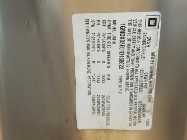 1GMDX03E01D168022 - 2001 PONTIAC MONTANA GOLD photo 10