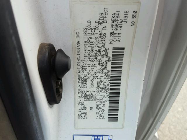 5TDZA23C94S016576 - 2004 TOYOTA SIENNA CE WHITE photo 10