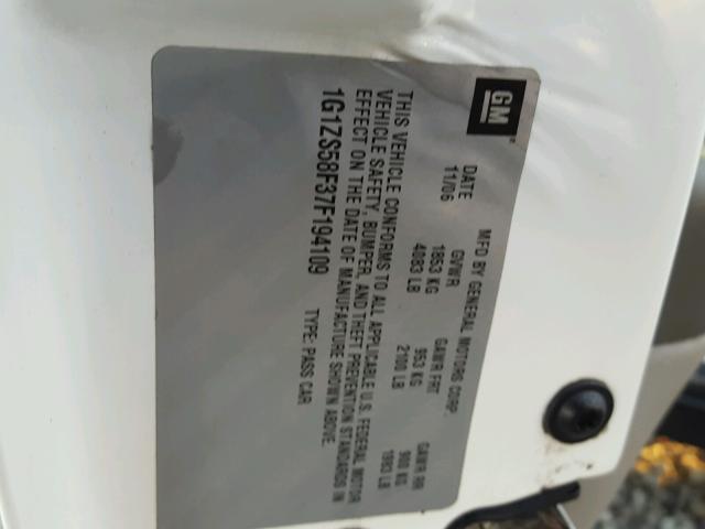 1G1ZS58F37F194109 - 2007 CHEVROLET MALIBU LS თეთრი ფოტო 10